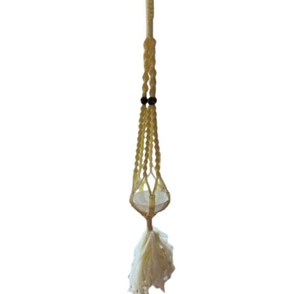 Vintage Macrame Hanging Planter With Brown Ceramic Beads 62" Long - Picture 1 of 6